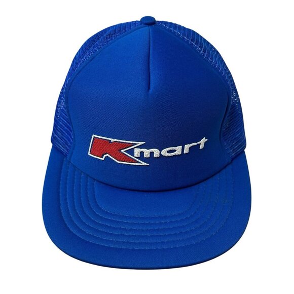 K-Mart Vintage Snapback Trucker Hat Cap Retro 80's Dad Rare Mesh Logo Blue Foam - Picture 2 of 11